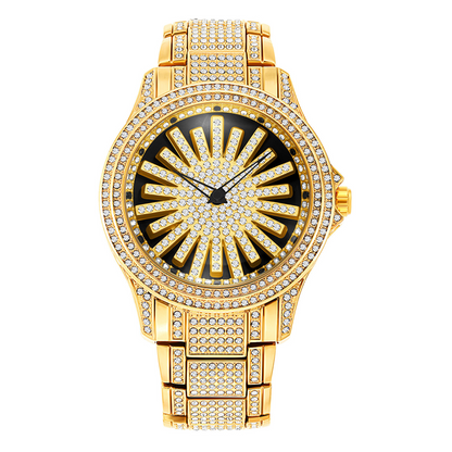 🔥Men's Iced-Out Watch with Rotating Dial – Sparkling Crystals, Precise Quartz & Butterfly Clasp✨