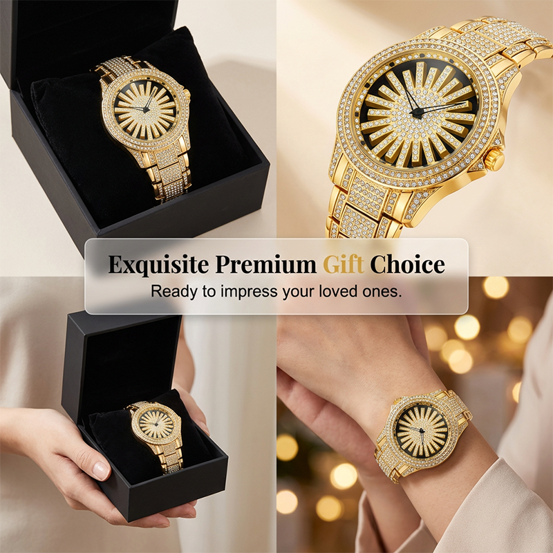 🔥Men's Iced-Out Watch with Rotating Dial – Sparkling Crystals, Precise Quartz & Butterfly Clasp✨
