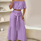 Shoulder Puff Sleeve Top with Wide-Leg Pants 2-Pieces Set