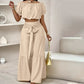 Shoulder Puff Sleeve Top with Wide-Leg Pants 2-Pieces Set