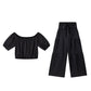 Shoulder Puff Sleeve Top with Wide-Leg Pants 2-Pieces Set