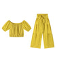 Shoulder Puff Sleeve Top with Wide-Leg Pants 2-Pieces Set