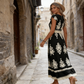 Women's V-Neck Baroque Print Flowy Maxi Dress