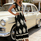Women's V-Neck Baroque Print Flowy Maxi Dress
