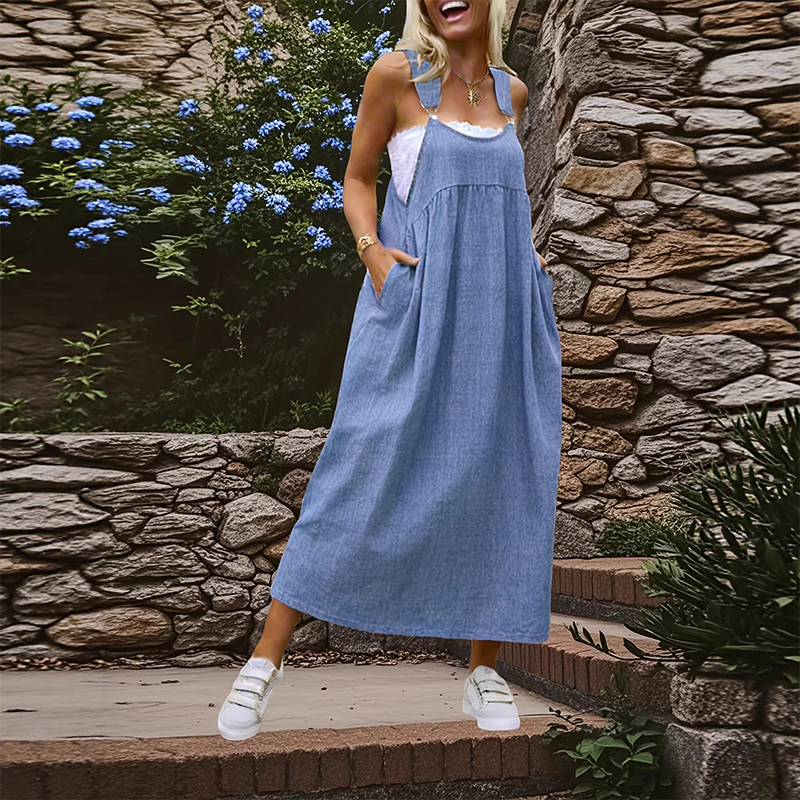 Women's Casual Loose Overall Dress with Pockets