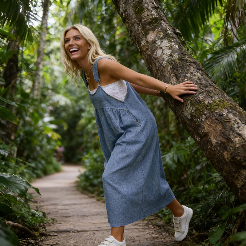 Women's Casual Loose Overall Dress with Pockets