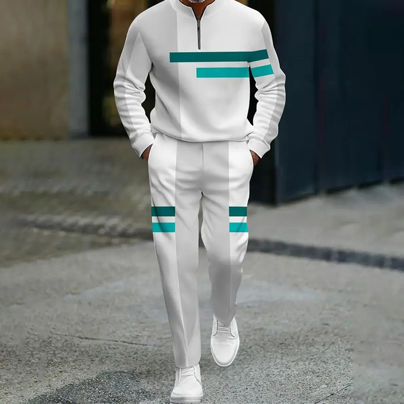Men's Half-Zip Color Block Tracksuit Set