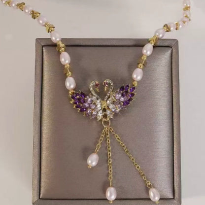 🌷Special Price Only ￡9.99!!🌷Purple Double Swan Pendant Necklace