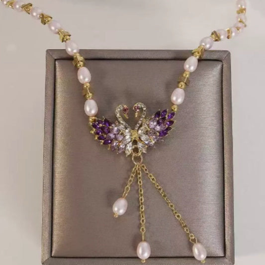 🌷Special Price Only ￡9.99!!🌷Purple Double Swan Pendant Necklace