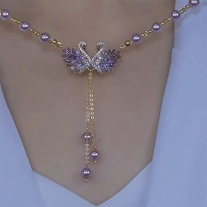 🌷Special Price Only ￡9.99!!🌷Purple Double Swan Pendant Necklace