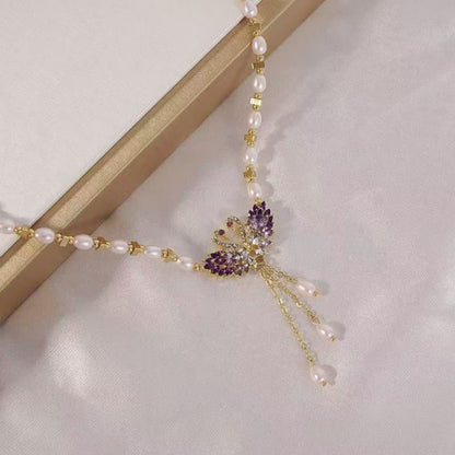 🌷Special Price Only ￡9.99!!🌷Purple Double Swan Pendant Necklace