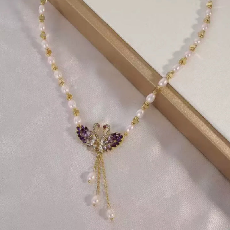 🌷Special Price Only ￡9.99!!🌷Purple Double Swan Pendant Necklace