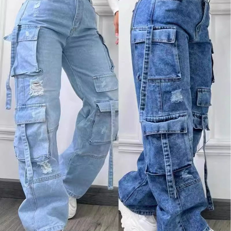 Women's High-Waist Baggy Cargo Jeans