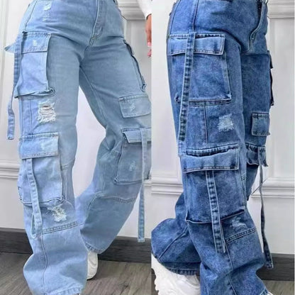 Women's High-Waist Baggy Cargo Jeans
