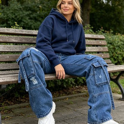 Women's High-Waist Baggy Cargo Jeans