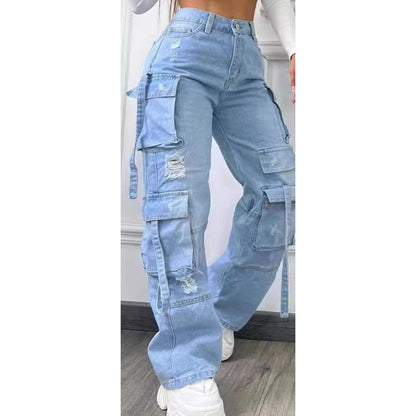 Women's High-Waist Baggy Cargo Jeans