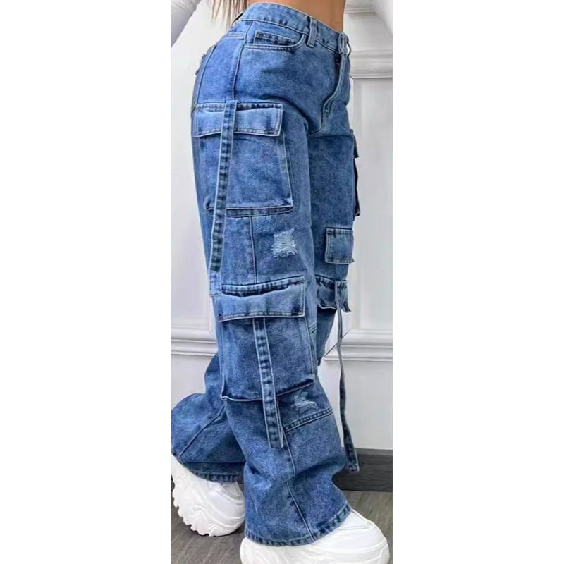 Women's High-Waist Baggy Cargo Jeans