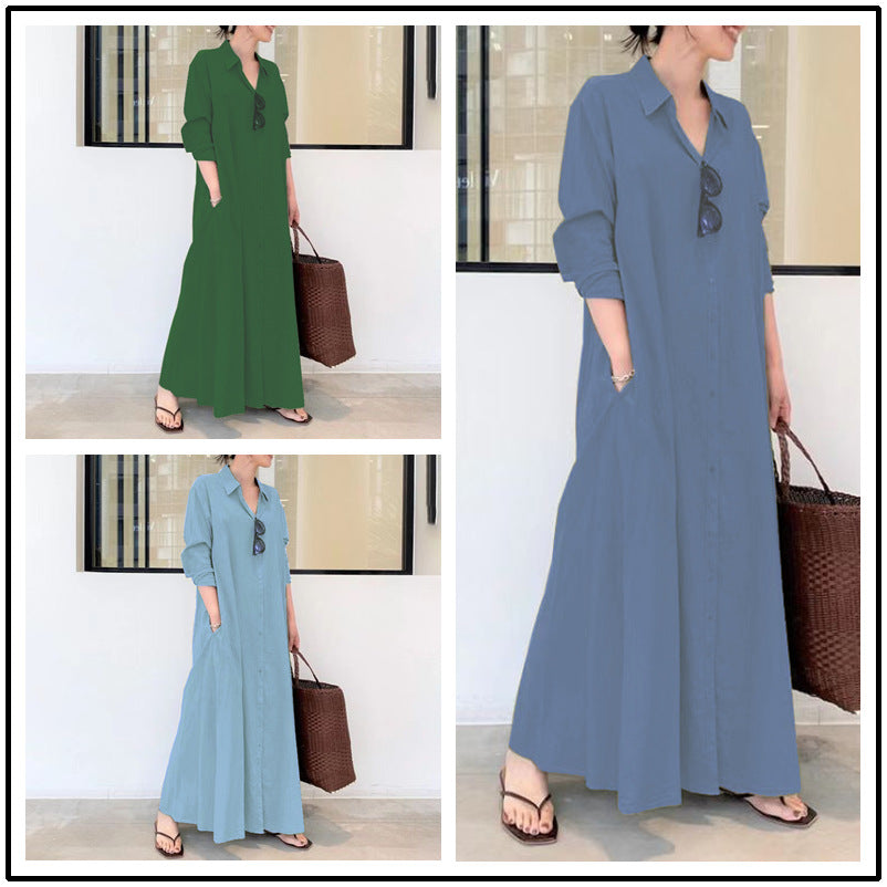 Long-Solid, Simple and Long-Coloured Sleeve Dress