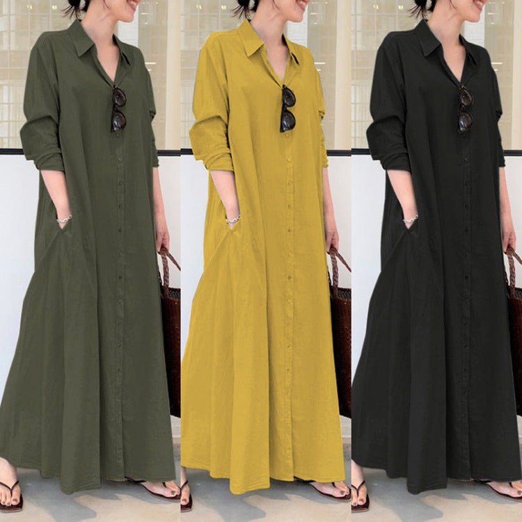 Long-Solid, Simple and Long-Coloured Sleeve Dress