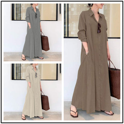 Long-Solid, Simple and Long-Coloured Sleeve Dress