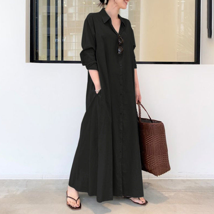 Long-Solid, Simple and Long-Coloured Sleeve Dress