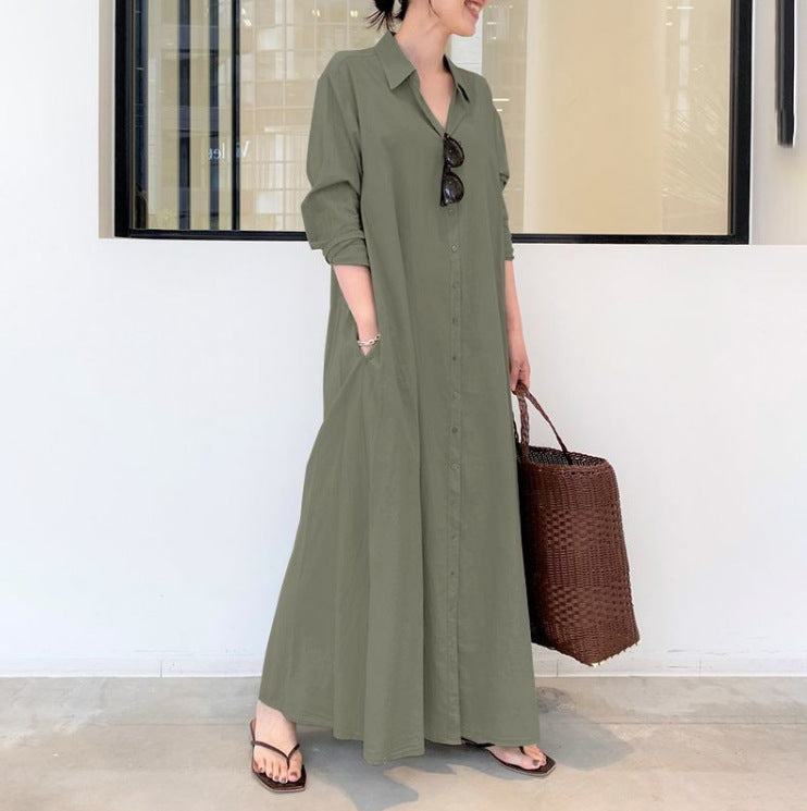 Long-Solid, Simple and Long-Coloured Sleeve Dress