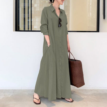 Long-Solid, Simple and Long-Coloured Sleeve Dress