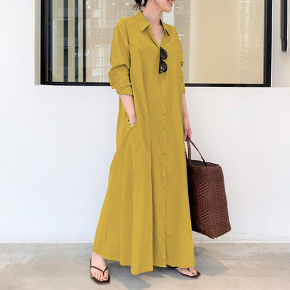 Long-Solid, Simple and Long-Coloured Sleeve Dress