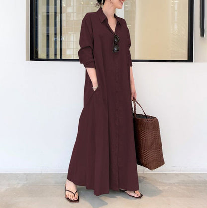 Long-Solid, Simple and Long-Coloured Sleeve Dress