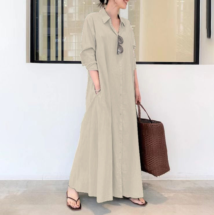 Long-Solid, Simple and Long-Coloured Sleeve Dress