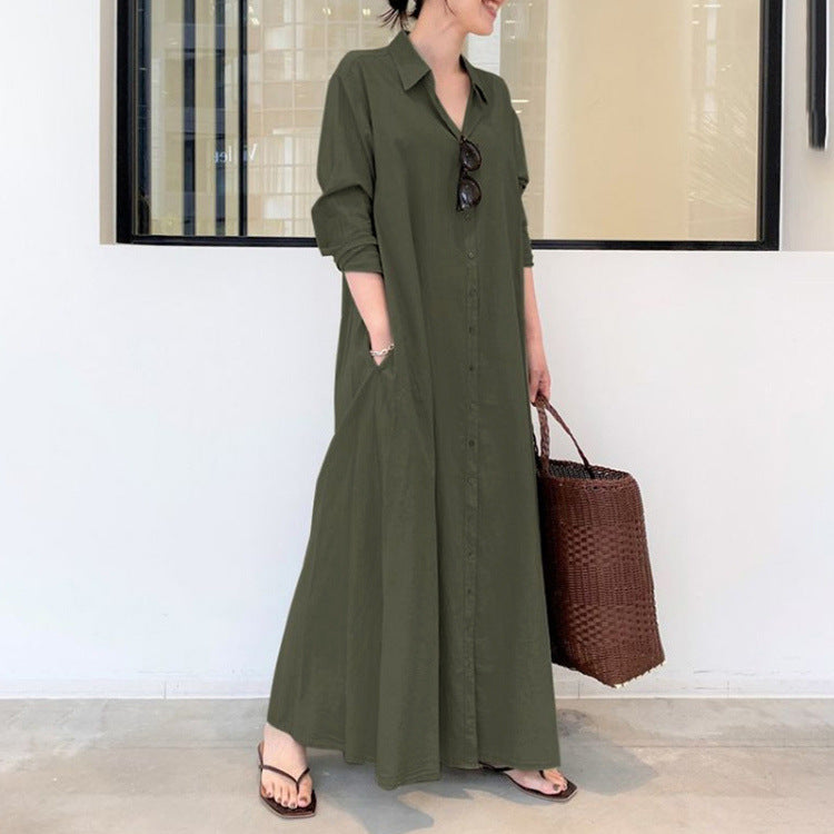Long-Solid, Simple and Long-Coloured Sleeve Dress