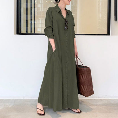 Long-Solid, Simple and Long-Coloured Sleeve Dress