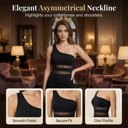 👯 LIMITED TIME 50% OFF!✨One-Shoulder Mesh Panel Wide-Leg Jumpsuit – Sculpting, Elegant, Alluring 💃