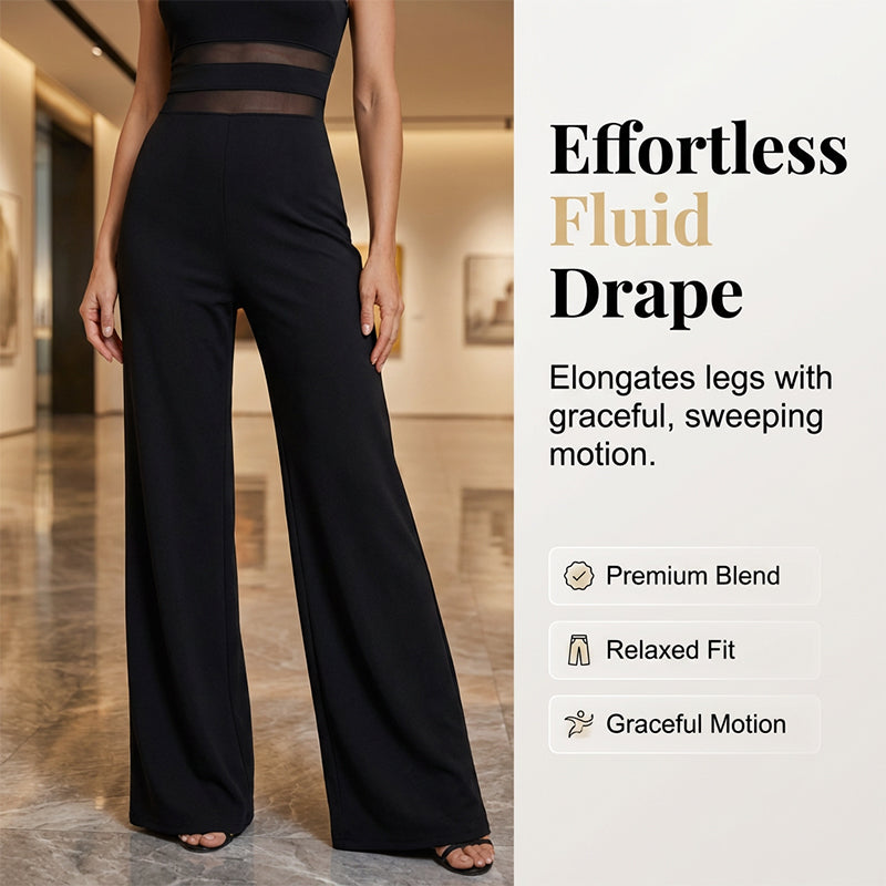 👯 LIMITED TIME 50% OFF!✨One-Shoulder Mesh Panel Wide-Leg Jumpsuit – Sculpting, Elegant, Alluring 💃