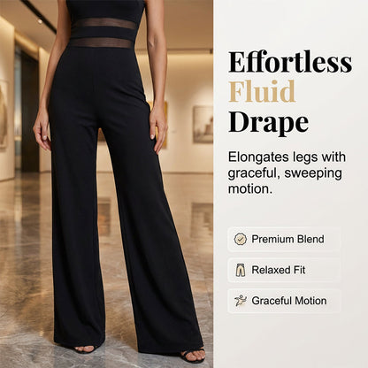 👯 LIMITED TIME 50% OFF!✨One-Shoulder Mesh Panel Wide-Leg Jumpsuit – Sculpting, Elegant, Alluring 💃