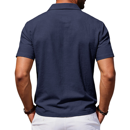 Men's Cotton Linen Short Sleeve Collared Shirt