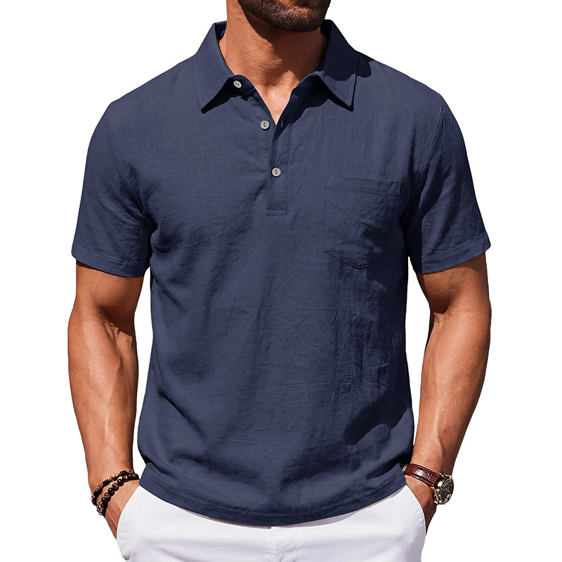 Men's Cotton Linen Short Sleeve Collared Shirt