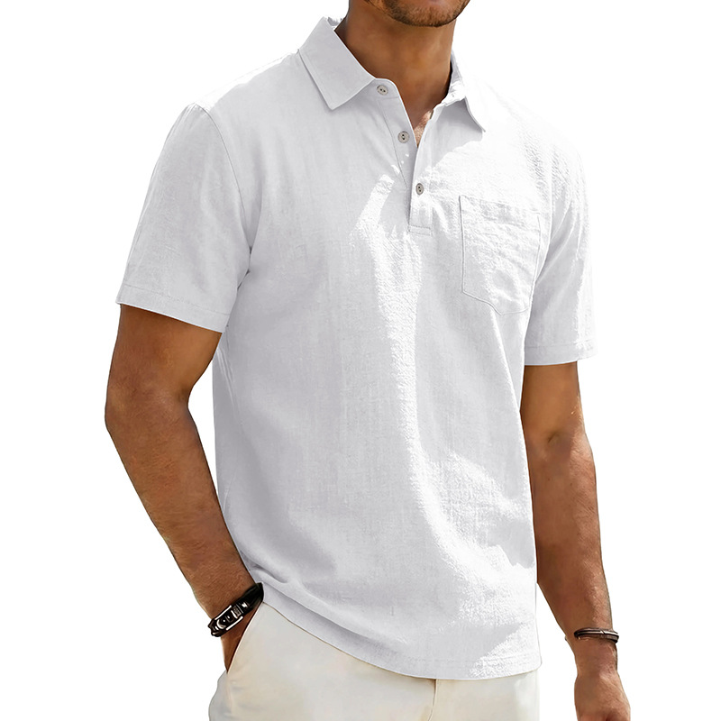 Men's Cotton Linen Short Sleeve Collared Shirt