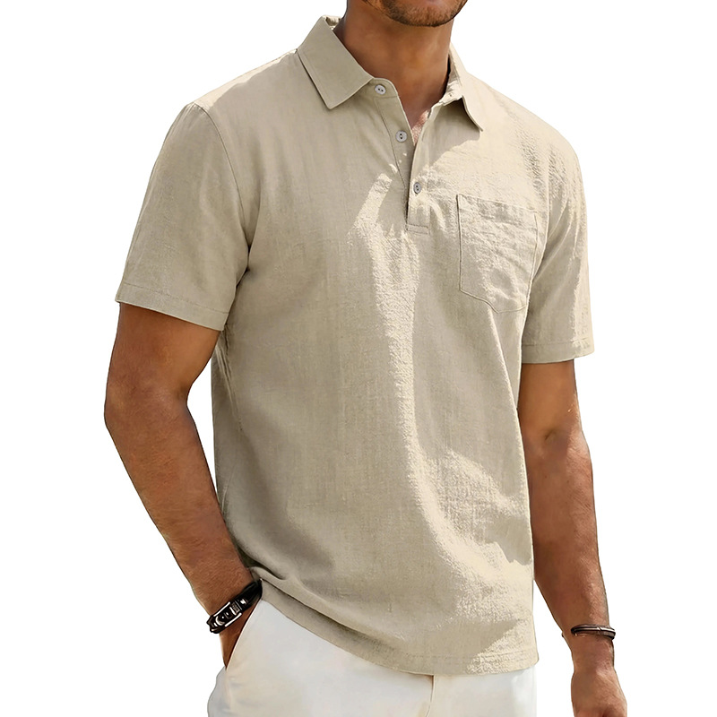 Men's Cotton Linen Short Sleeve Collared Shirt