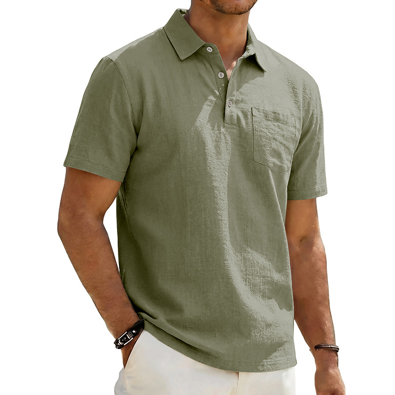 Men's Cotton Linen Short Sleeve Collared Shirt
