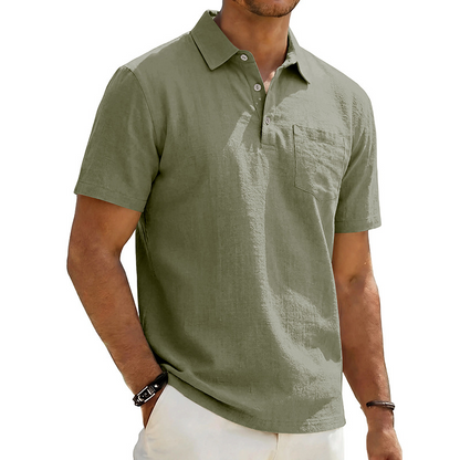 Men's Cotton Linen Short Sleeve Collared Shirt