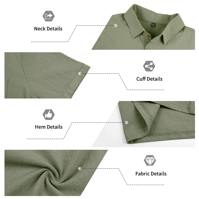 Men's Cotton Linen Short Sleeve Collared Shirt