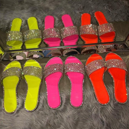 Women's Sparkling Rhinestone Flat Slide Sandals