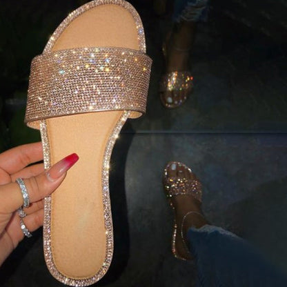 Women's Sparkling Rhinestone Flat Slide Sandals