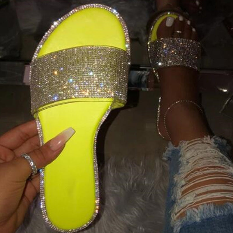 Women's Sparkling Rhinestone Flat Slide Sandals