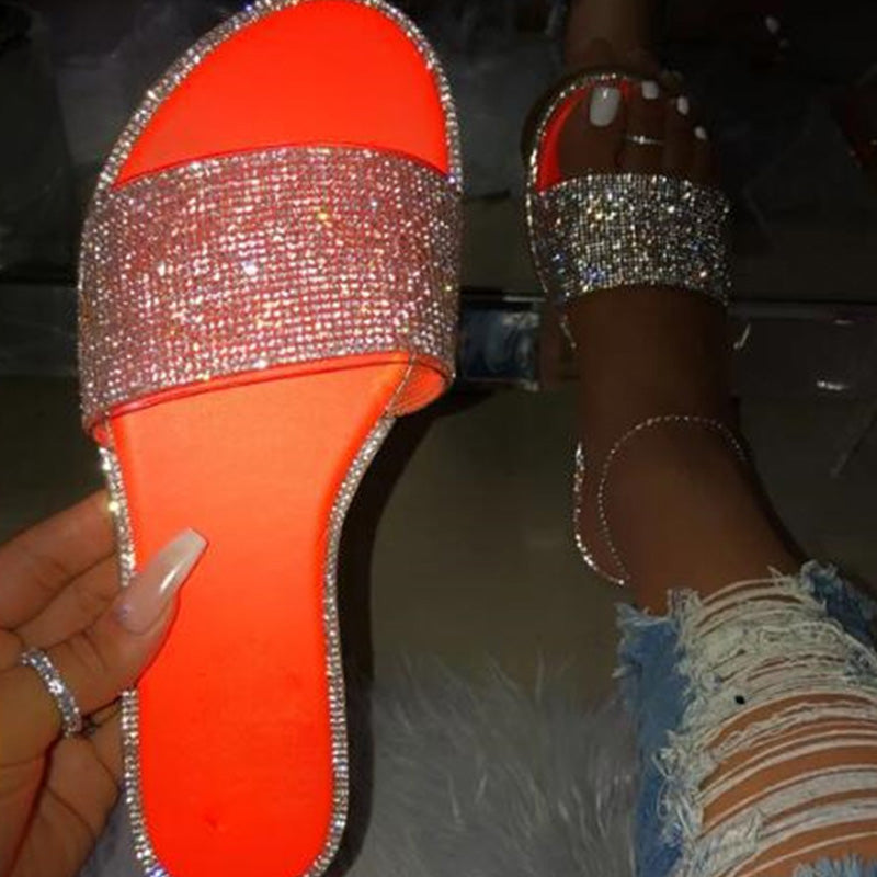 Women's Sparkling Rhinestone Flat Slide Sandals