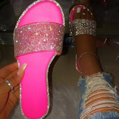 Women's Sparkling Rhinestone Flat Slide Sandals
