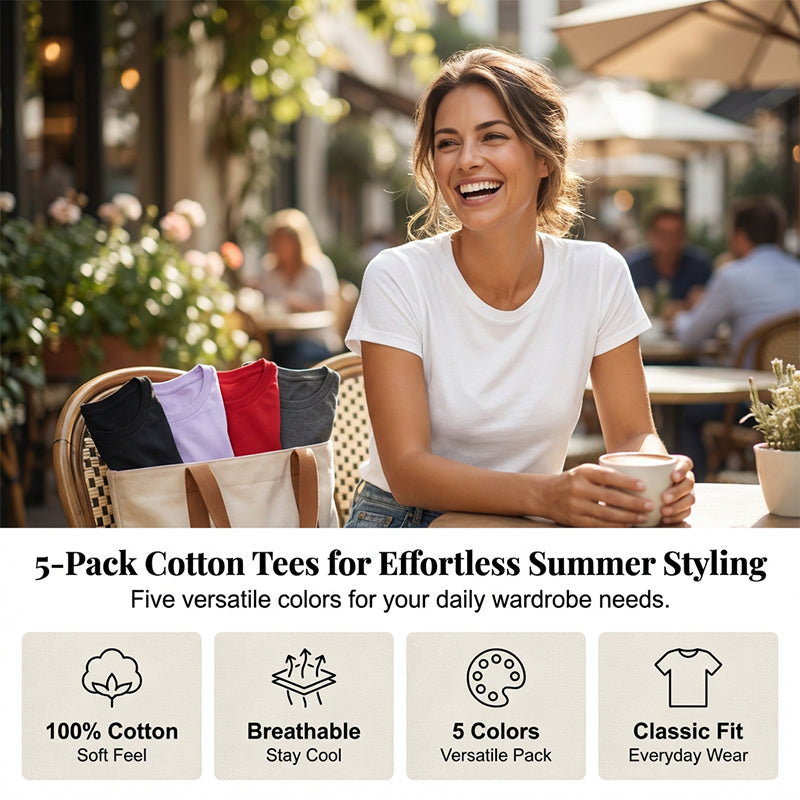 5-Pack Versatile Solid Color T-Shirt