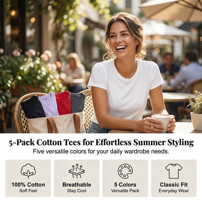 5-Pack Versatile Solid Color T-Shirt