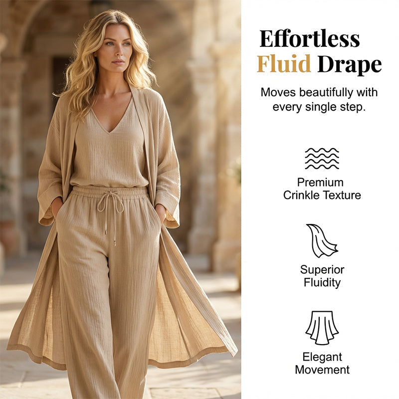 🧥Elegant 3-Piece Set – Wide-Leg Trousers, Inner Top & Cardigan for Effortless Chic 👚👖✨